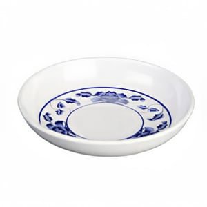 438-1004TB 4 1/2" Round Lotus Plate - Melamine, White/Blue
