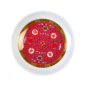 438-1004TR 4 1/2" Round Longevity Plate - Melamine, Red/White
