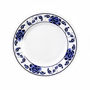 438-1006TB 6" Round Lotus Plate - Melamine, White/Blue