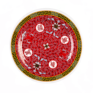 438-1014TR 14 1/8" Round Longevity Plate - Melamine, Red/White