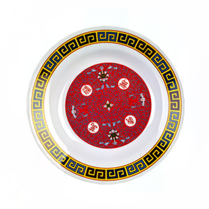 438-1107TR 7" Round Longevity Soup Plate - Melamine, Red/White
