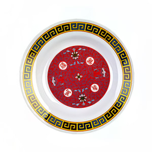 438-1109TR 9 1/4" Round Longevity Soup Plate - Melamine, Red/White