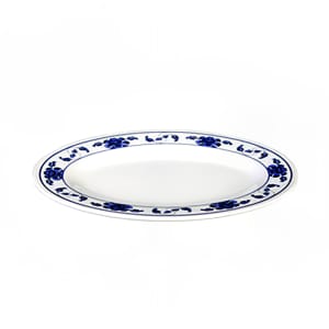 438-2008TB 8" x 6" Oval Lotus Platter - Melamine, White/Blue