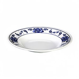 438-1106TB 6" Round Lotus Soup Plate - Melamine, White/Blue