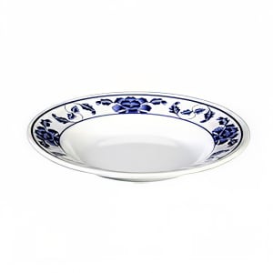 438-1107TB 7" Round Lotus Soup Plate - Melamine, White/Blue