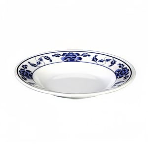 438-1108TB 7 7/8" Round Lotus Soup Plate - Melamine, White/Blue