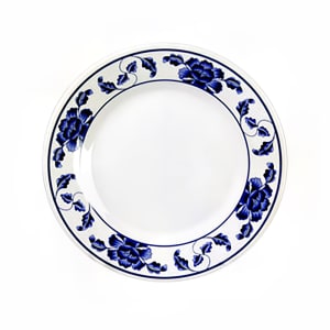 438-1016TB 15 1/2" Round Lotus Plate - Melamine, White/Blue