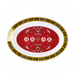 438-2109TR 9" x 6 3/4" Oval Longevity Platter - Melamine, Red/White