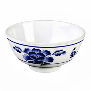 438-3006TB 9 oz Lotus Rice Bowl - Melamine, White/Blue