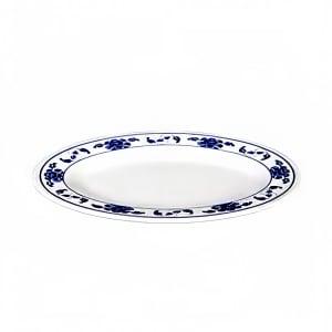 438-2009TB 9" x 6 5/8" Oval Lotus Platter - Melamine, White/Blue