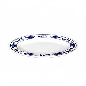 438-2012TB 12" x 8 5/8" Oval Lotus Platter - Melamine, White/Blue
