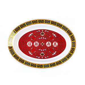 438-2110TR 10" x 7 1/2" Oval Longevity Platter - Melamine, Red/White