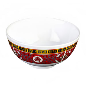 438-3006TR 9 oz Longevity Rice Bowl - Melamine, Red/White