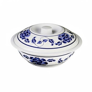 438-8010TB 75 oz Round Melamine Serving Bowl, White/Blue