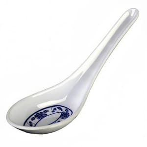 438-7004TB 3/4 oz Melamine Soup Spoon, White/Blue