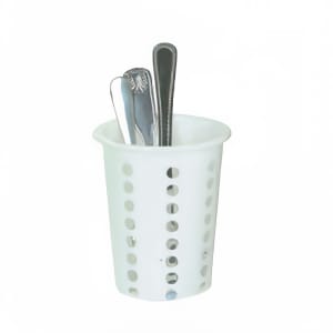 438-PLFC001 4 1/4" Round Perforated Flatware Cylinder - 5 1/4"H, Plastic, White