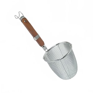 438-SLNS001 5 1/2" Mesh Noodle Skimmer - Flat Wood Handle, Stainless Steel