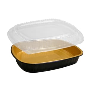428-487493 To-Go Container w/ Dome Lid - 11 11/16" x 8 5/16", Black/Gold