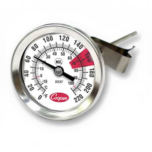 255-2237048 Espresso Thermometer, 1 3/4"Dial, 0 to 220 F, Glass Lens, NSF