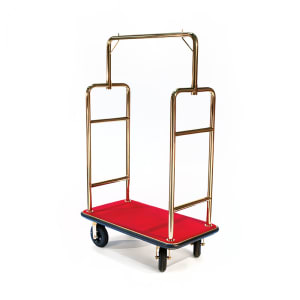 202-2533BK030RED Upright Hotel Luggage Cart w/ Red Carpet, Gold