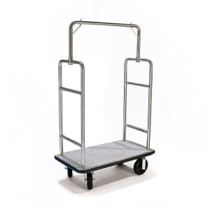202-2599BK010GRY Upright Hotel Luggage Cart w/ Gray Carpet, Stainless