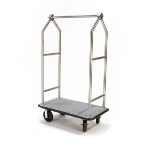 202-2699BK010GRY Upright Hotel Luggage Cart w/ Gray Carpet, Stainless