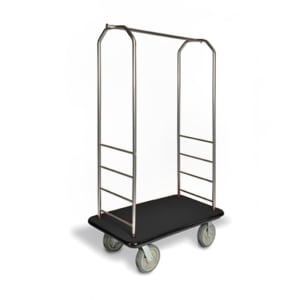 202-2099BK040BLK Upright Hotel Luggage Cart w/ Black Carpet, Stainless