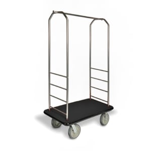 202-2099BK050BLK Upright Hotel Luggage Cart w/ Black Carpet, Stainless