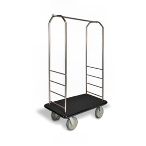 202-2099GY020BLK Upright Hotel Luggage Cart w/ Black Carpet, Stainless