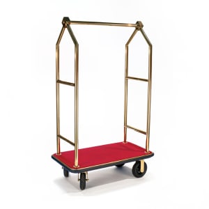 202-2633BK030RED Upright Hotel Luggage Cart w/ Red Carpet, Gold