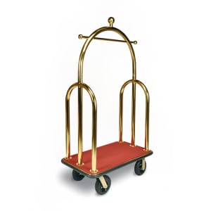 202-3533BK030RED Upright Hotel Luggage Cart w/ Red Carpet, Gold