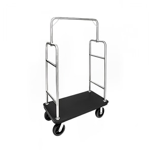 202-2599PLS010 Upright Hotel Luggage Cart w/ Black Plastic Surface, Stainless