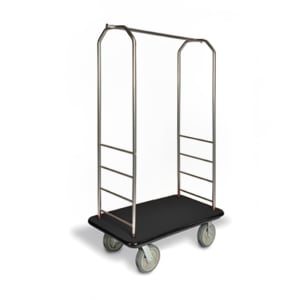 202-2099GY040BLK Upright Hotel Luggage Cart w/ Black Carpet, Stainless