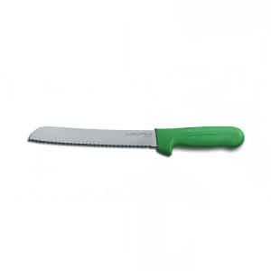 135-13313G SANI-SAFE® 8" Bread Knife w/ Polypropylene Green Handle, Carbon Steel