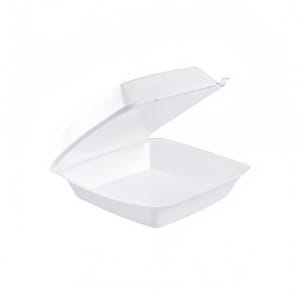 538-85HT1 Hinged Lid Food Container - 8 2/5"L x 8"W x 3 1/3"H, Insulated Foam, White