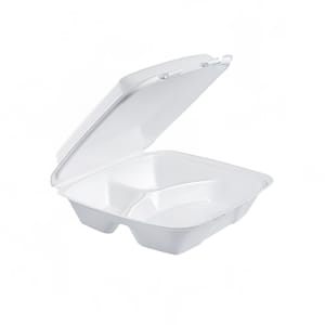 Genpak SN243---3L Hinged Lid Food Container - 8"L x 8"W x 3"H, Foam, Black