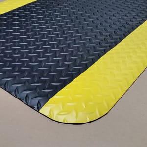 292-1053M35BLK Cushion Diamond-Dekplate w/ Yellow Edge - 3' x 5', Vinyl, Black