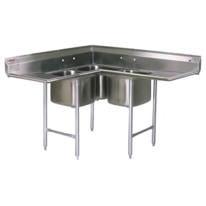241-C31416318 117" 3 Compartment Corner Sink w/ 19"L x 16"W Bowl, 14" Deep