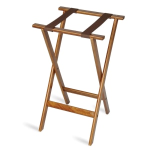 202-11701 30" Flat Tray Stand w/ Rounded Edge & 2-Brown Straps, Hardwood
