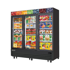 545-EMGF69B 74 3/4" Three Section Display Freezer w/ Swing Door - Bottom Mount Compressor, Black, 115v