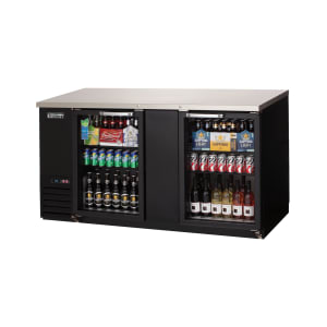 545-EBB69G 68" Bar Refrigerator - 2 Swinging Glass Doors, Black, 115v