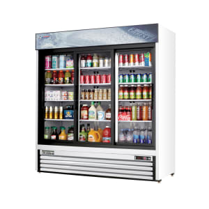 545-EMGR69 72 7/8" EM Series Three Section Glass Door Merchandiser - (3) Sliding Doors, White, 115v