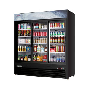 545-EMGR69B 72 7/8" EM Series Three Section Glass Door Merchandiser - (3) Sliding Doors, Black, 115v