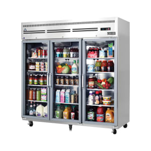 545-ESGR3A 74 3/4" Three Section Reach In Refrigerator, (3) Left/Right Hinge Glass Doors, 115v 