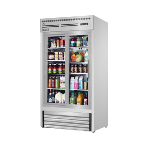 545-EMGR33SS 39 3/8" EM Series Two Section Glass Door Merchandiser - (2) Sliding Doors, Stainless, Silver, 115v