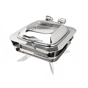 969-32304LG 6 qt Square Induction Chafing Dish w/ Hinged Glass Lid, Stainless Steel