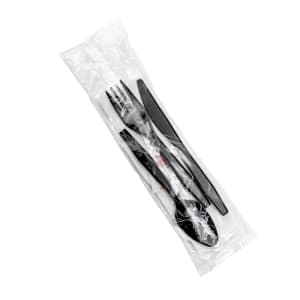 389-602932 Medium Weight Disposable Cutlery Set - Polypropylene, Black