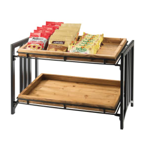151-1722 2 Tier Display Stand w/ Slanted Shelves - 23"W x 13"D x 15"H, Metal, Black