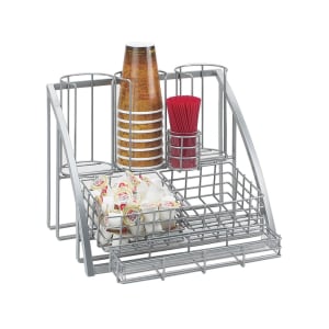 151-171539 Beverage Caddy For Cups, Lids, Straws, Creamers & Packets, Silver