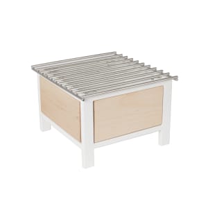 151-2241271 Square Chafer Alternative - 10"W x 10"D x 6 3/4"H, Maple Wood/White Metal